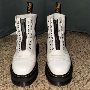 Dr. Martens White Leather Boots with Zipper